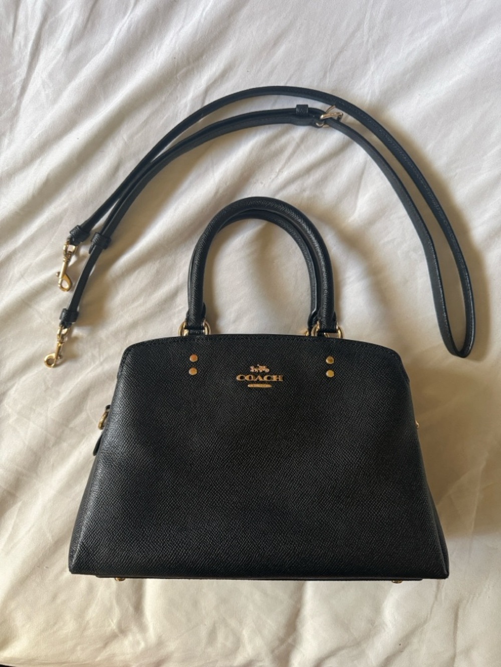 Coach Black Saffiano Leather Satchel with Gold Hardware